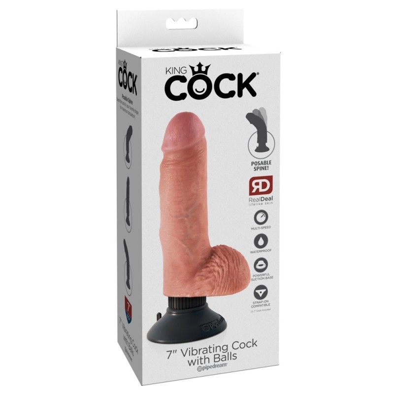 King Cock - Realistyczny Wibrator Z Jądrami I Przyssawką 18 CM Jasny Kolor Skóry